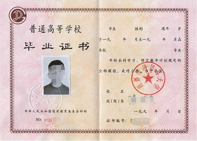 首都经济贸易大学1995年普通全日制本科毕业证书样本图片（手写）